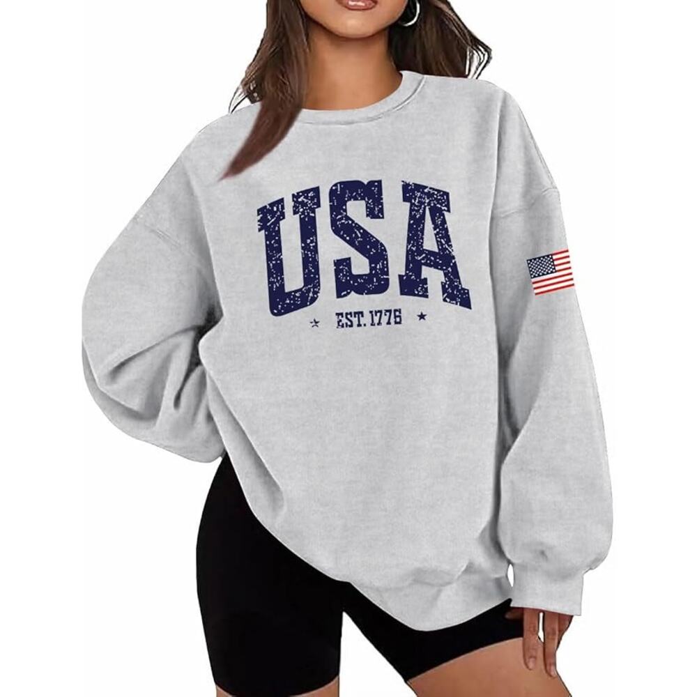 NEW Lacozy Oversized USA Sweatshirt size XL American Flag Fleece Pullover